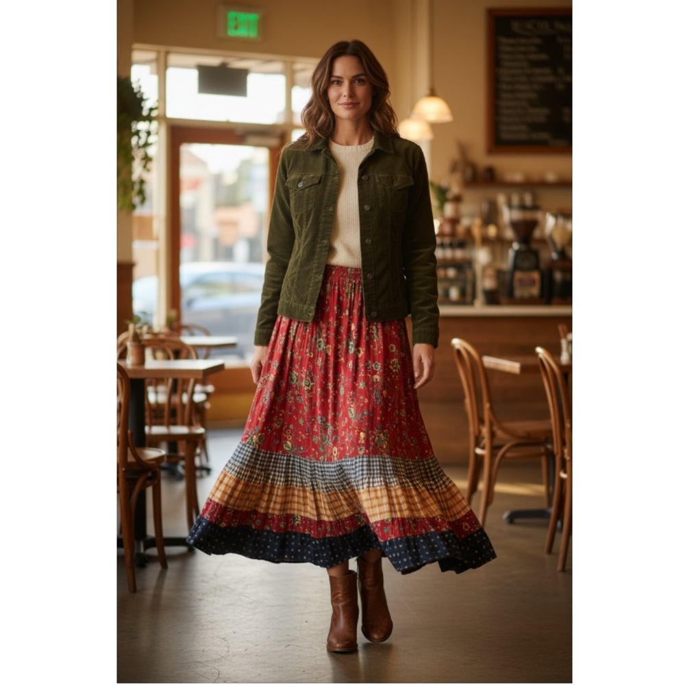 Lucia Lukken Vintage Floral Patchwork Broomstick  Cottagecore Maxi Skirt Medium - Picture 12 of 15